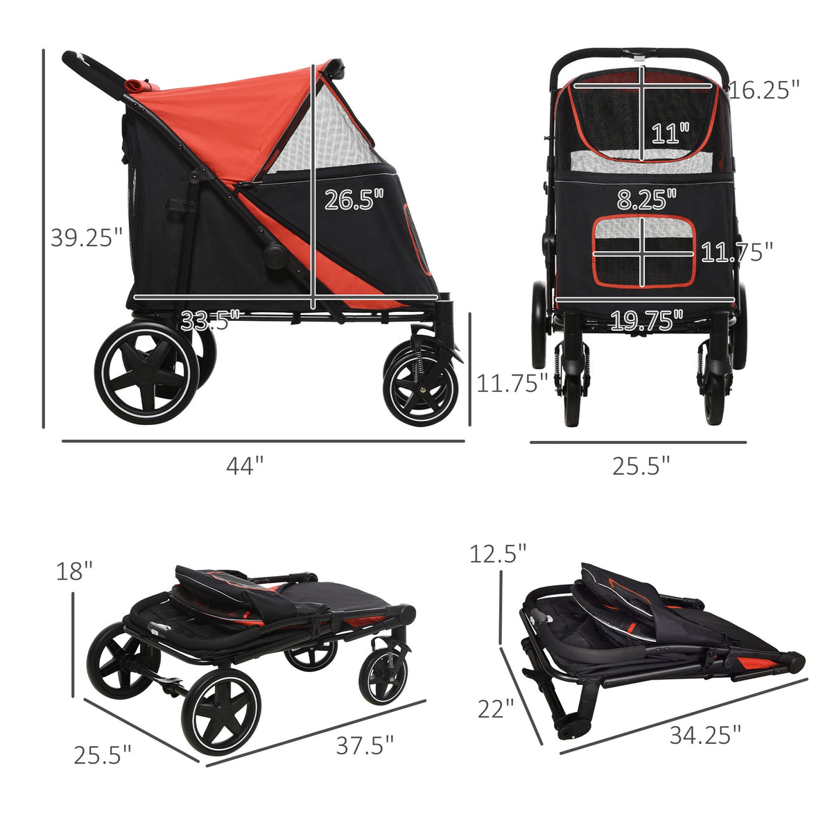 Gray Foldable Pet Stroller with 2 Safety Lashes Y122