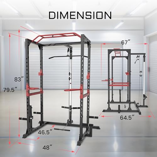 Power Cage Squat Rack with LAT Pulldown 800 lb Capacity L14770