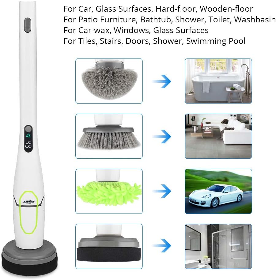 Electric Spin Scrubber with LED Display, Cordless Shower Cleaner with Storage Rack Y3165