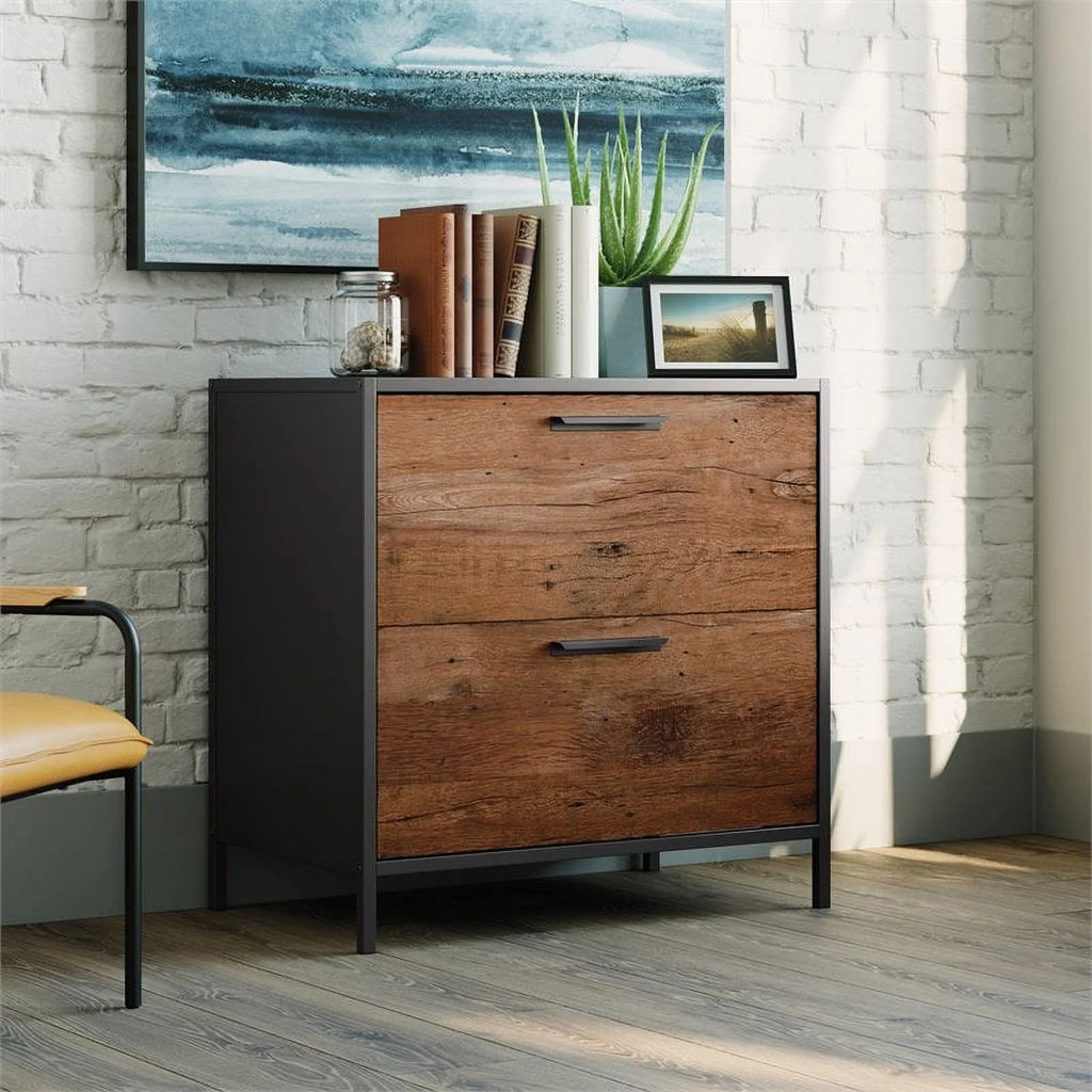 Engineered Wood Lateral File Cabinet in Vintage Oak/Black P123488