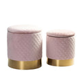 Pink Geometric Quilted Velvet Storage Ottoman Set, 2 Piece A671339