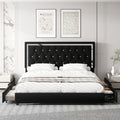 King Size Storage Bed with 4 Drawers, Black Upholstered Platform Bed Frame with Adjustable Headboard W768509