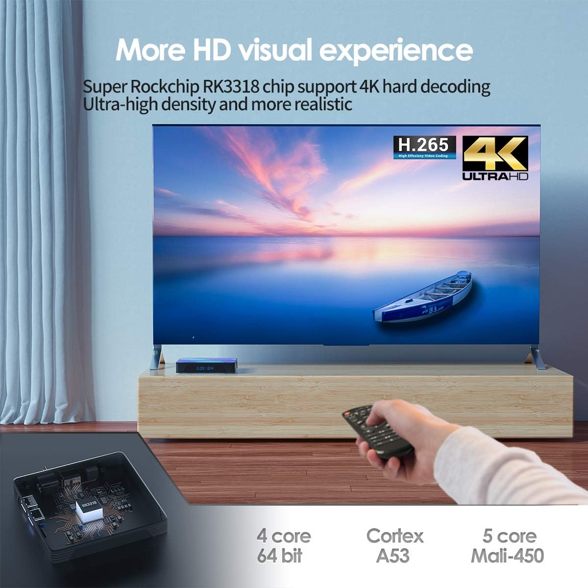 TV Box with Backlit Mini Keyboard, 4GB RAM 64GB ROM, Dual-WiFi, 4K UHD, Pack of 2 J789