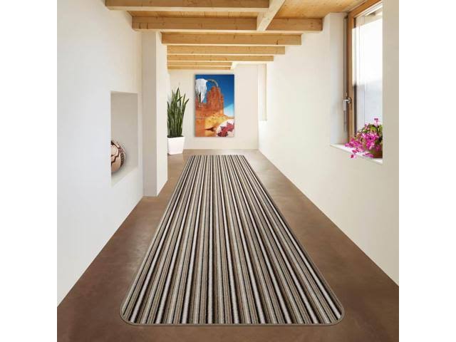 Mocha Brown Stripe Skid-Resistant Carpet Runner 8 ft. x 36 in. R255715