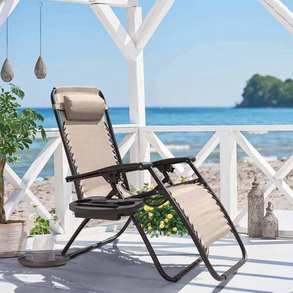 Beige Zero Gravity Foldable Lounge Chair Pack of 2 J570580