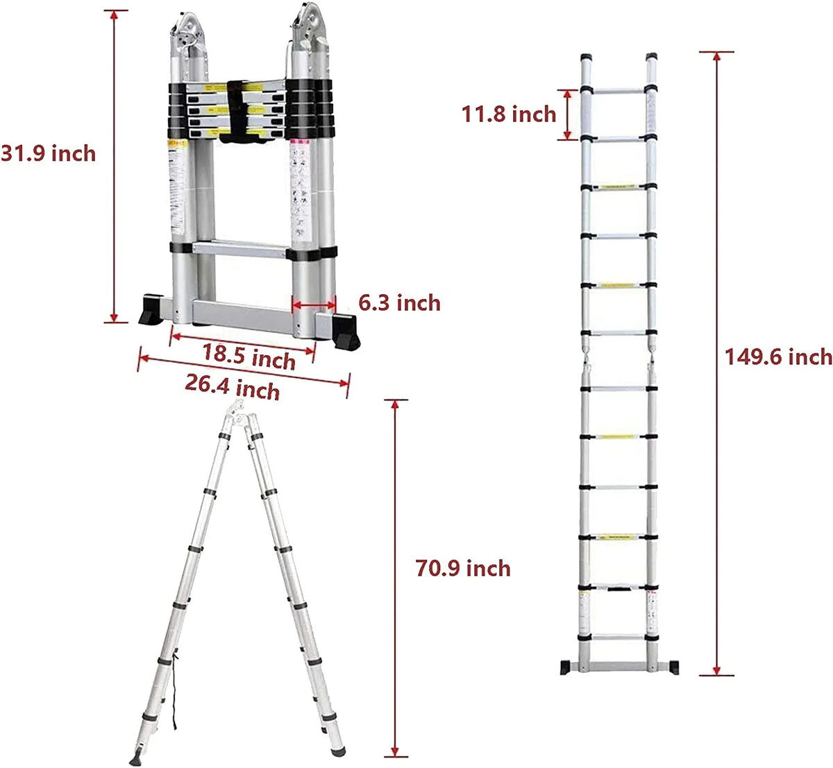 Telescoping 2 in 1 Extension Ladder, 6 FT Herringbone & 12 FT Straight, Lightweight Collapsible with Stabilizer Bar M42316