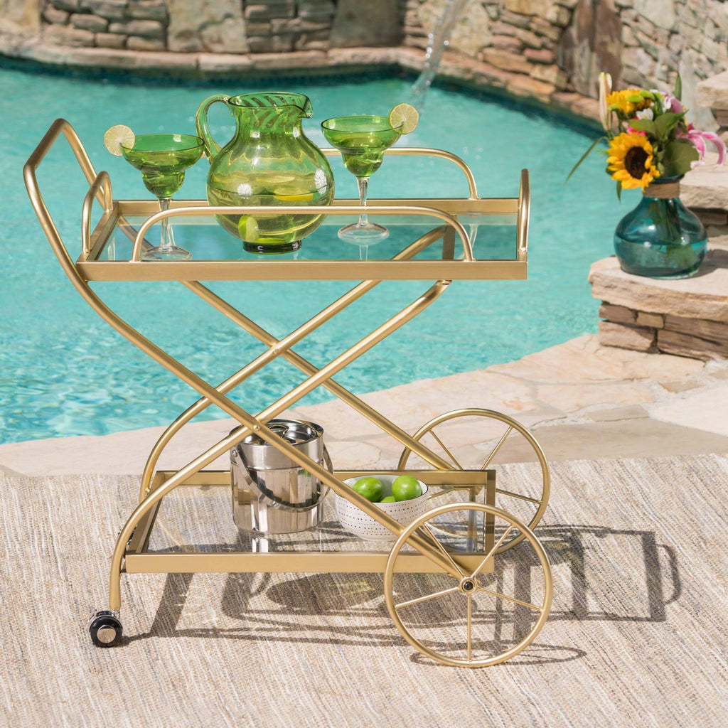 Gold Iron and Glass Bar Cart Q671