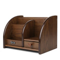 Wooden Remote Control Holder Caddy Desktop Organizer with Drawers Cherry Brown S2793