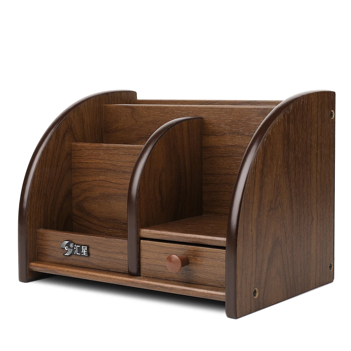 Wooden Remote Control Holder Caddy Desktop Organizer with Drawers Cherry Brown S2793
