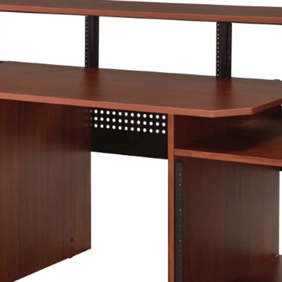 71 Inch Wood Music Desk Studio Workstation, 3 Shelves, Cherry Brown Y6395