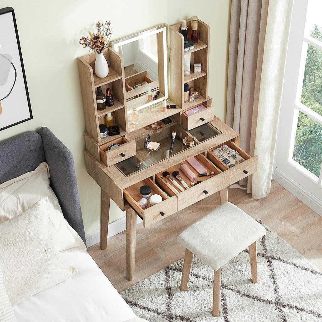 Vanity Set with Lighted Mirror and Cushioned Stool I921470