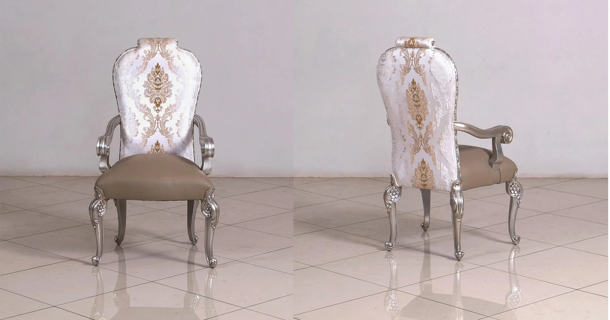 Antique Silver Dining Arm Chair Set 2Pcs P8107