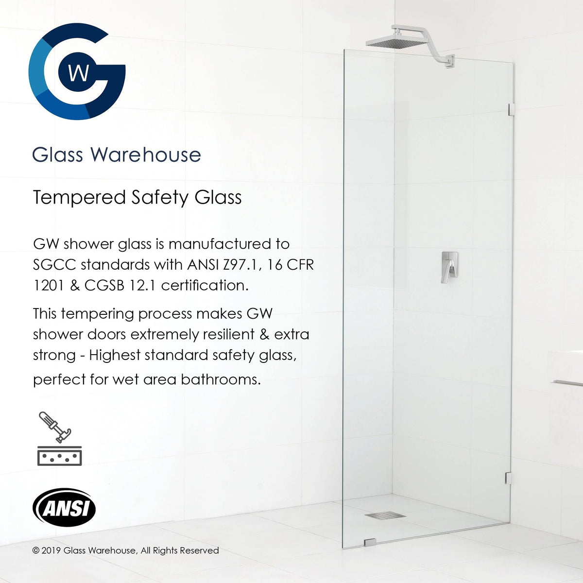 Chrome Frameless Hinged Shower Door A4895