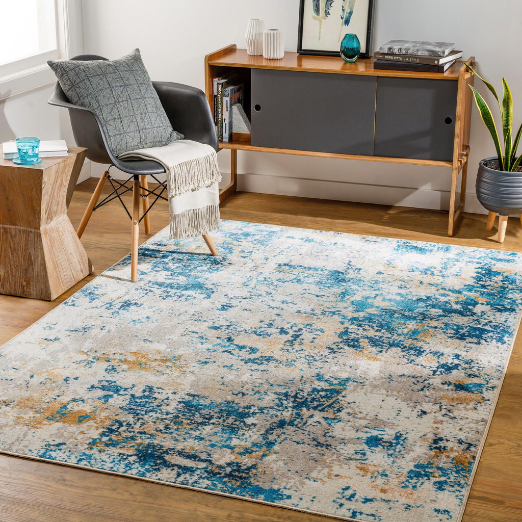 Washable 9x12 Teal Area Rug Q7739