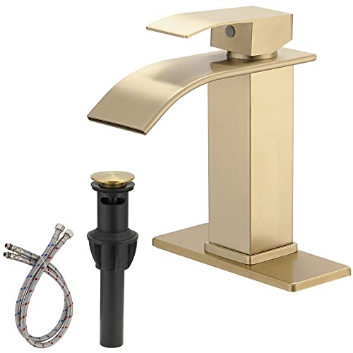 Waterfall Chrome Single Hole Bathroom Faucet with Pop up Drain I9684