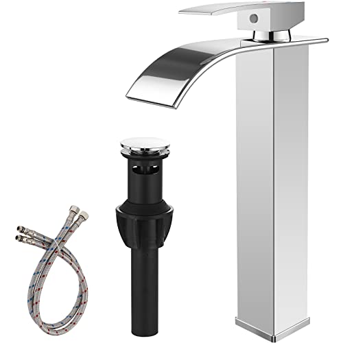 Waterfall Chrome Single Hole Bathroom Faucet with Pop up Drain I9684