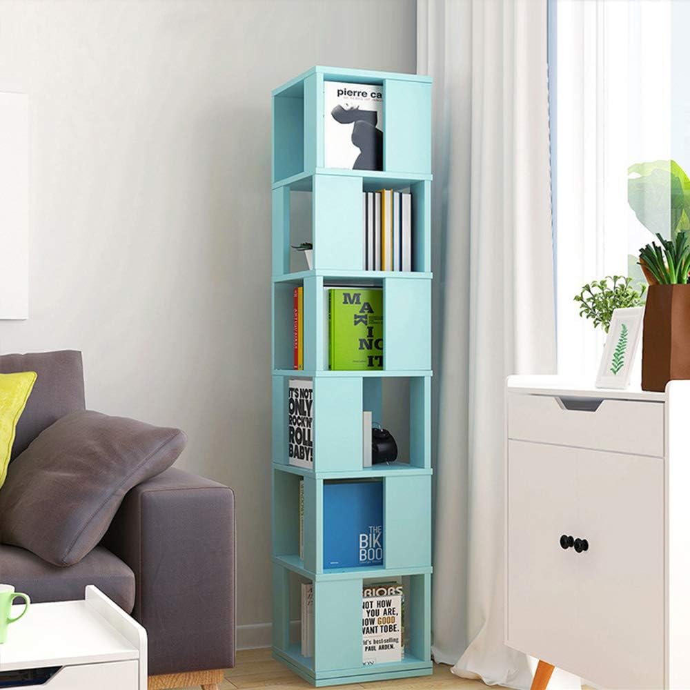 Black Walnut 6 Tier Rotating Wooden Bookcase W7076