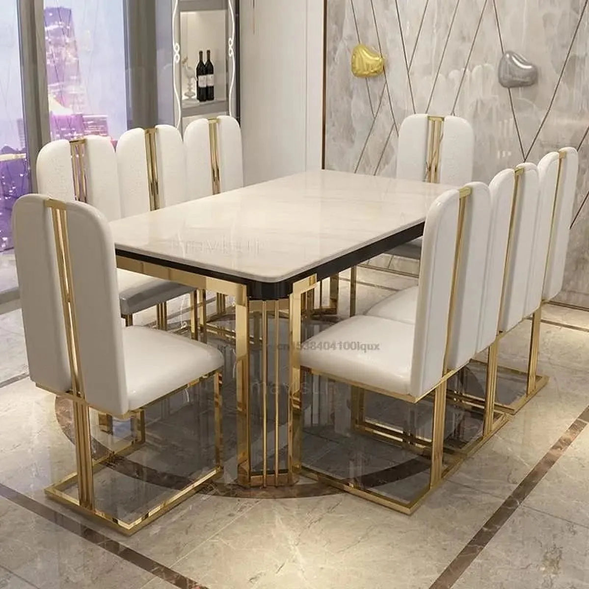 Marble Rectangular Dining Table with Chairs M41153