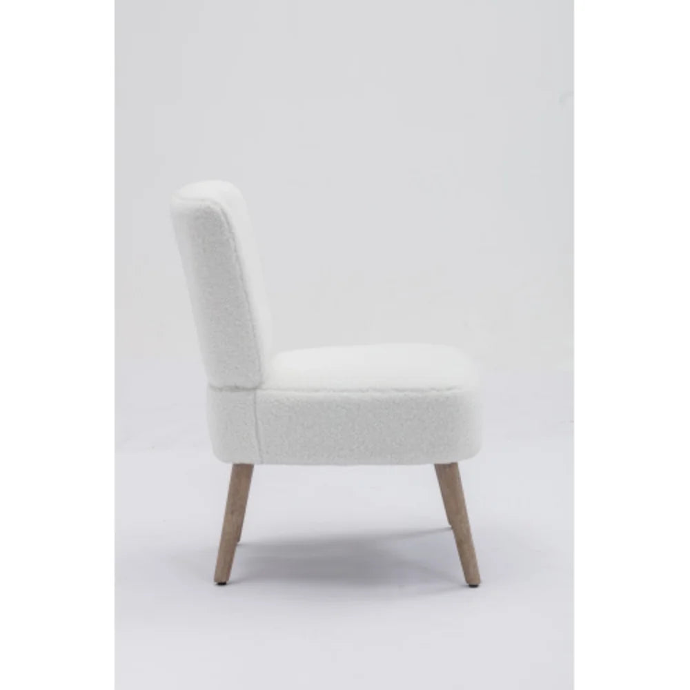 White Teddy Fabric Slipper Chair with Wooden Legs S767172