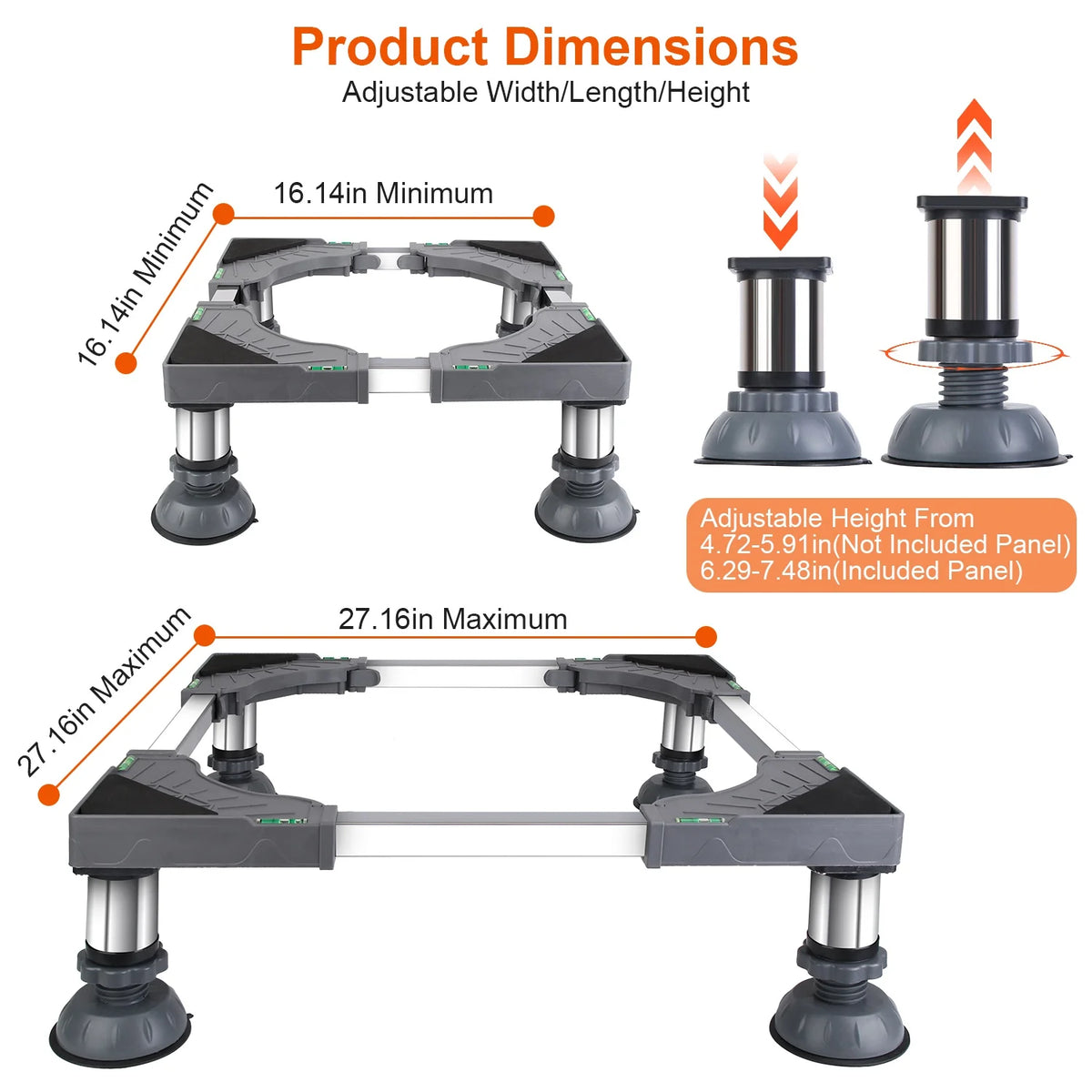 Adjustable Refrigerator Stand with 4 Suction Feet Black Z906