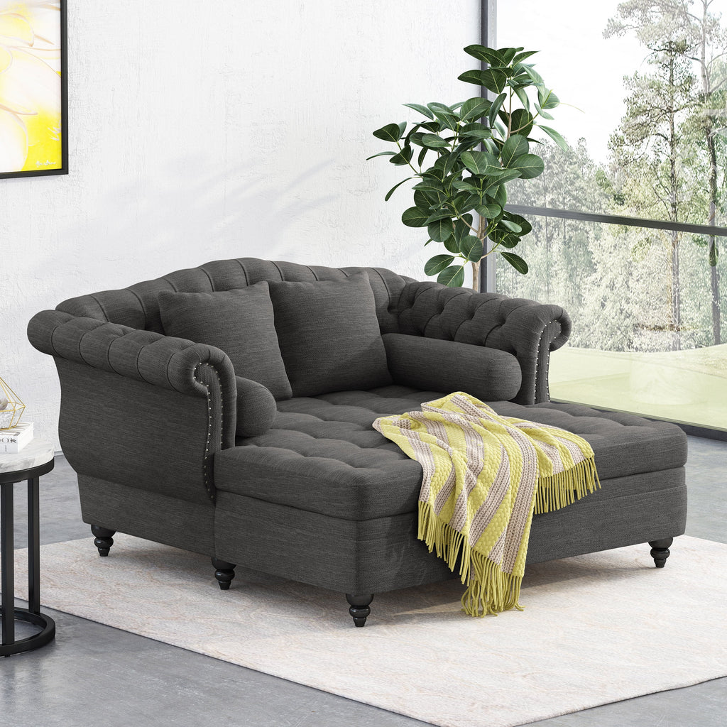 Dark Brown and Charcoal Tufted Chaise Lounge Y833140