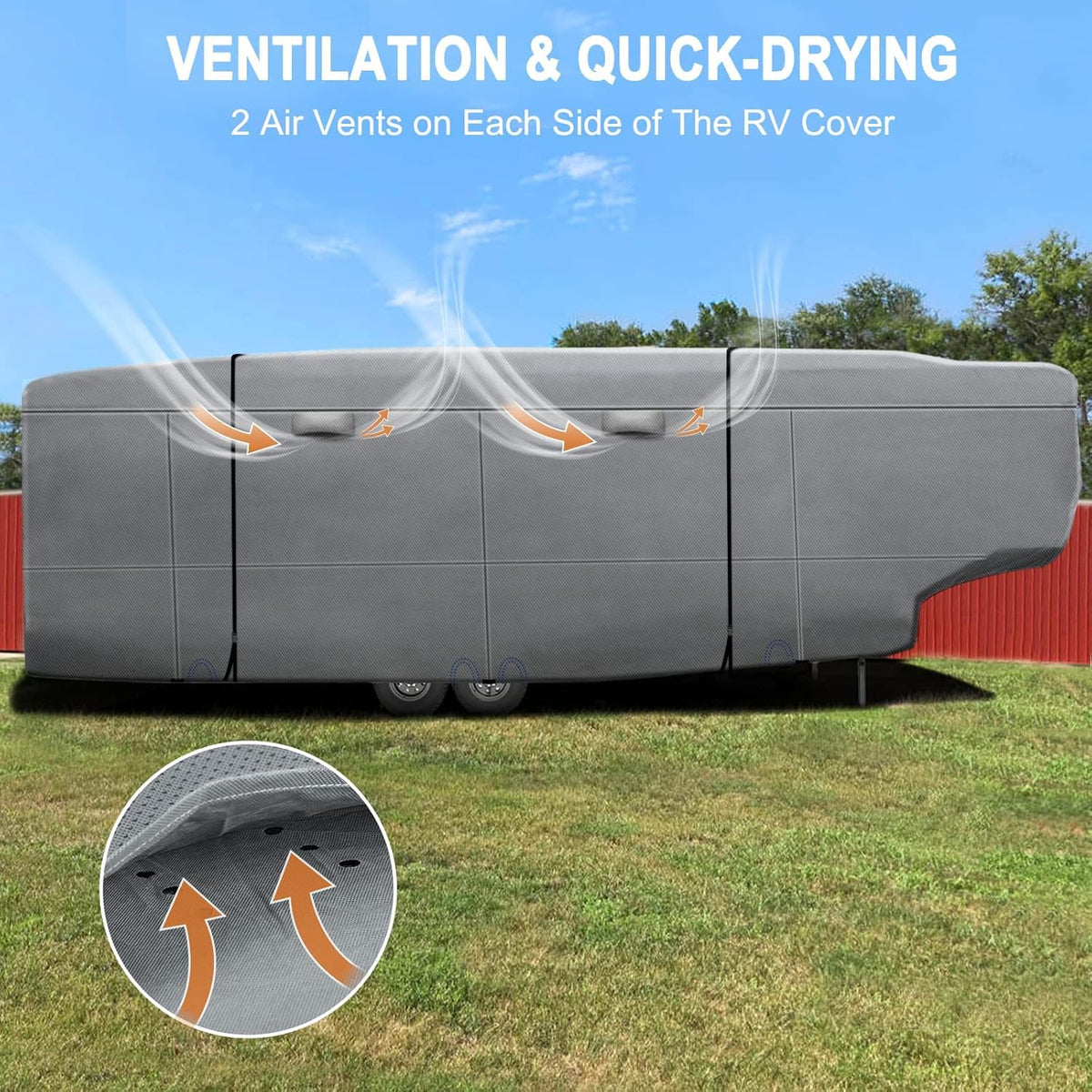 6 Layers 5th Wheel RV Cover with 2Pcs Extra Straps & Gutter Spout Covers T2596