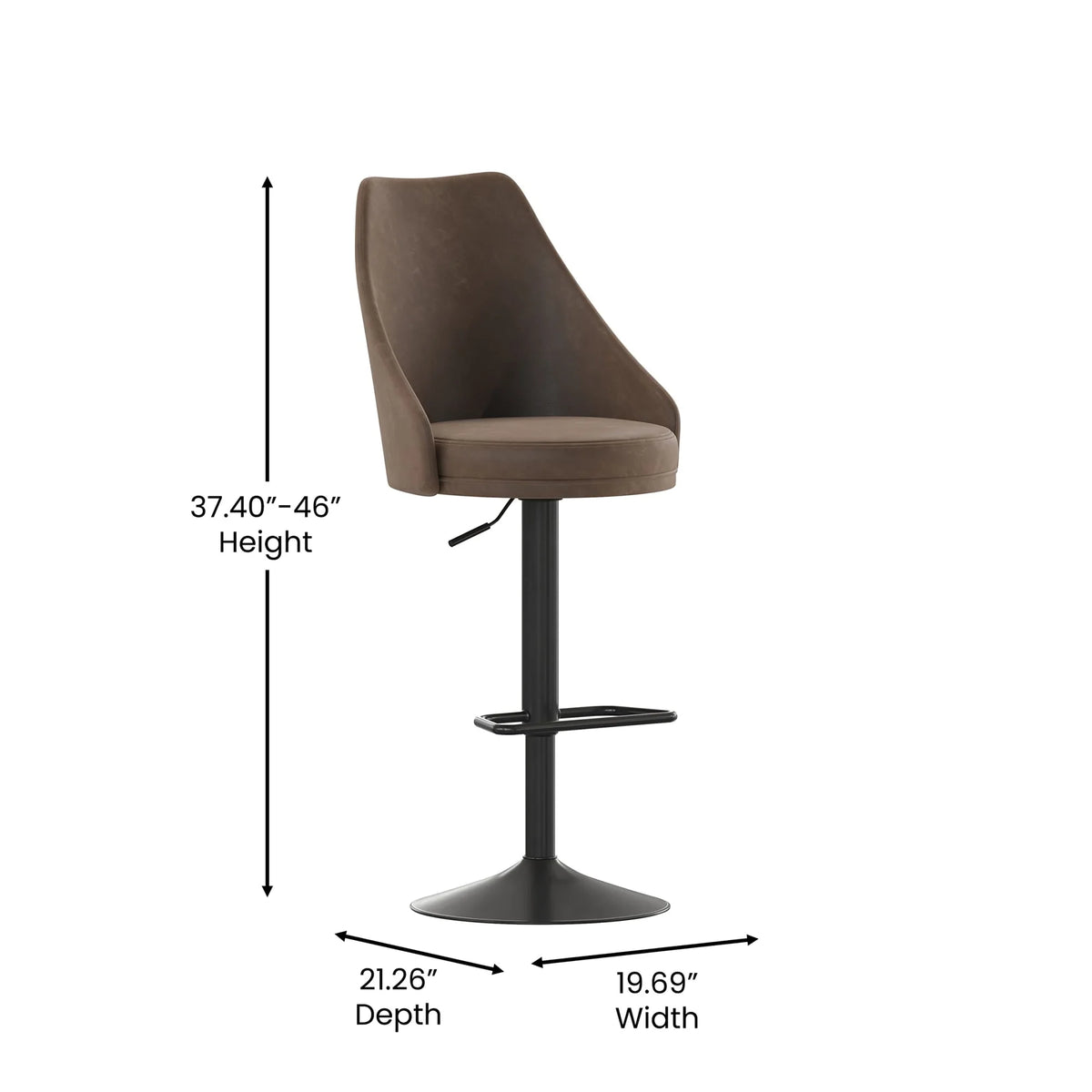 Set of 2 Adjustable Height Barstools with Upholstered Seats and Footring, Brown S17008