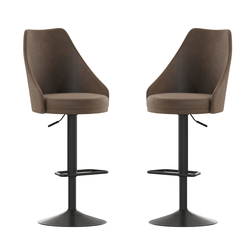 Set of 2 Adjustable Height Barstools with Upholstered Seats and Footring, Brown S17008