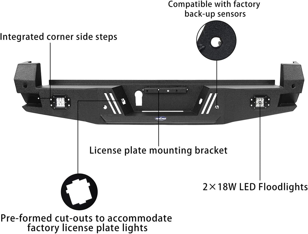 Tacoma Rear Step Bumper with 2 ×18W LED Floodlights O35936
