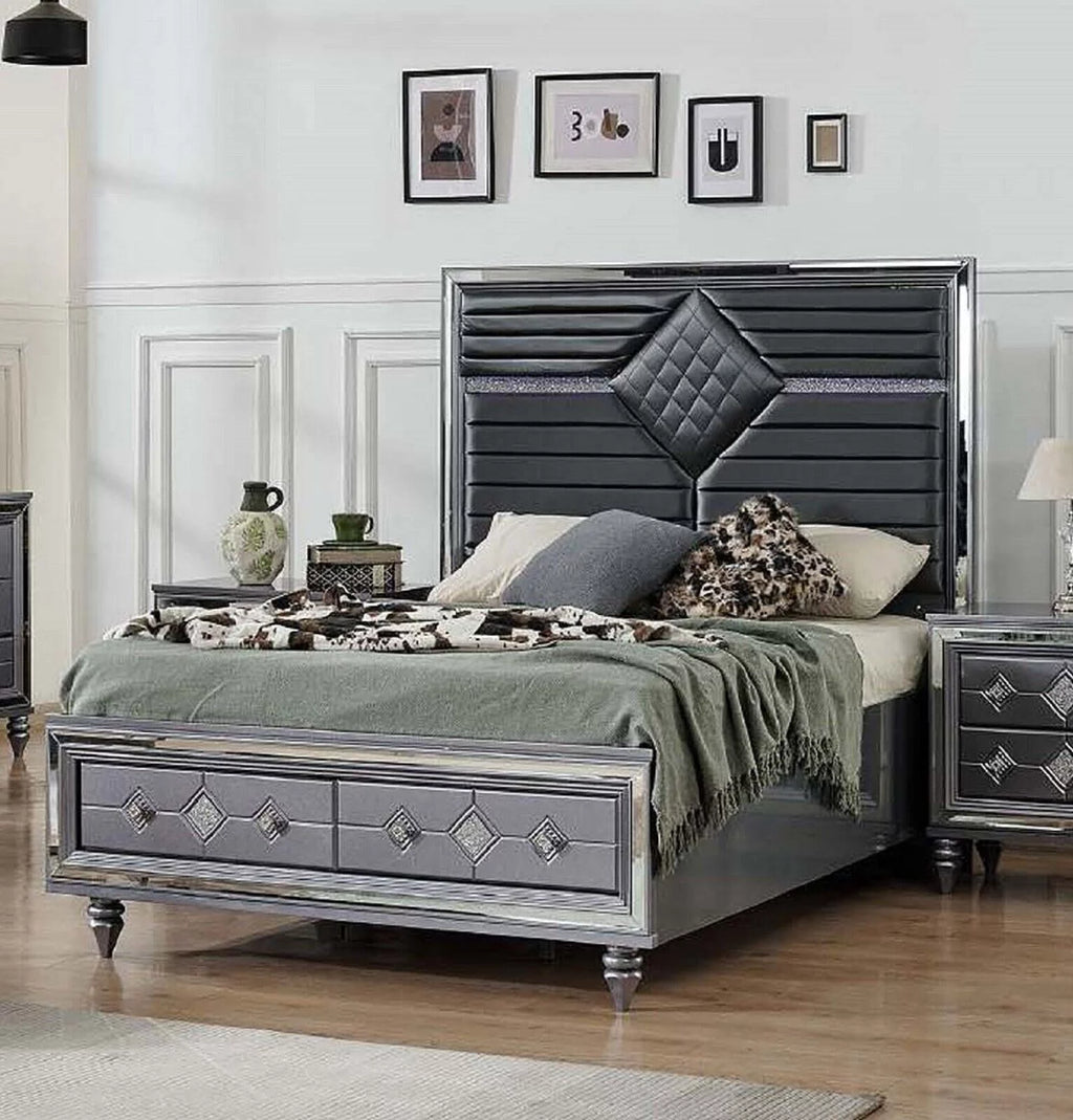 Dark Gray King Storage Bed with Dresser Mirror Nightstand Chest 6pc Bedroom Set D868676