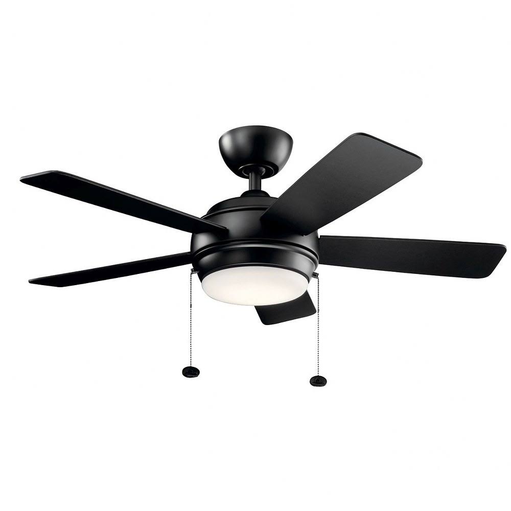 42 inch Ceiling Fan with Light Kit Satin Black Finish with Black/Silver Blade Finish with Etched Cased Opal Glass K9370