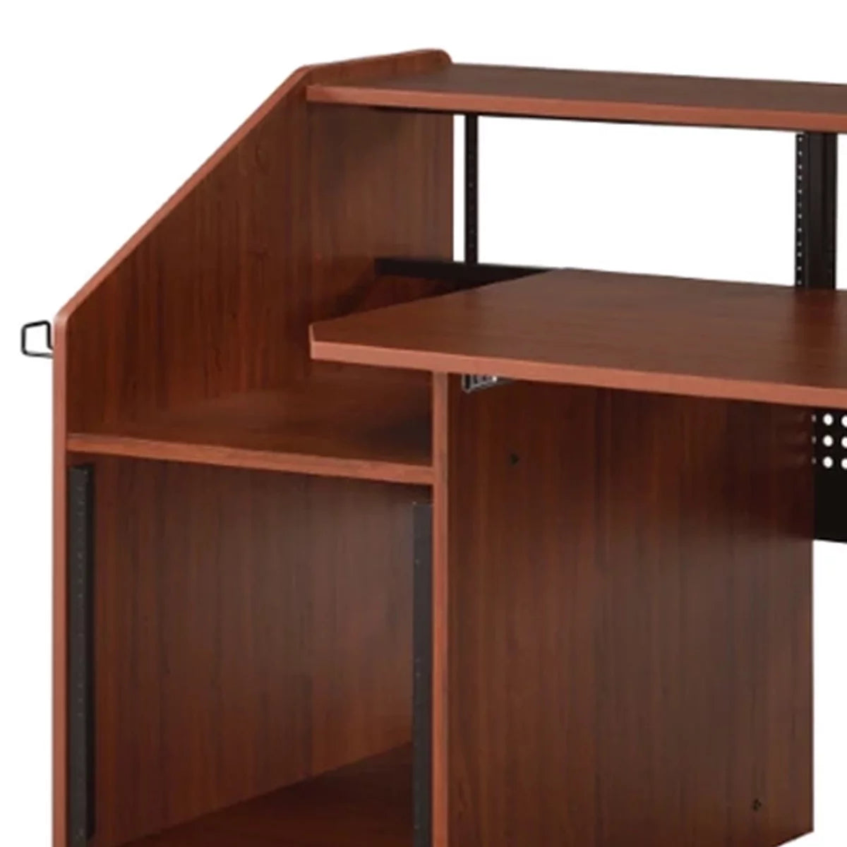 71 Inch Wood Music Desk Studio Workstation, 3 Shelves, Cherry Brown Y6395