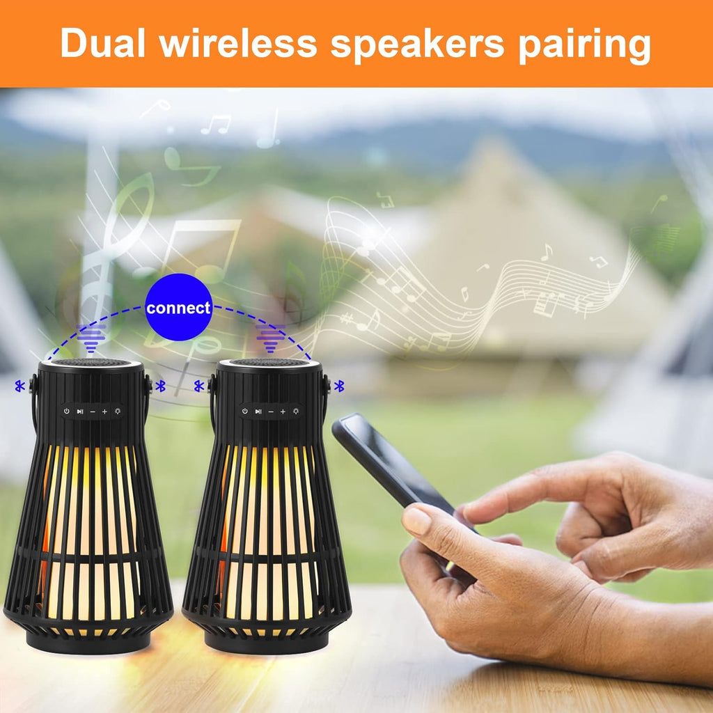 Outdoor Bluetooth Speaker with LED Flickering Flame Effect, Portable Waterproof Wireless Speaker with Wall Mounted Hook M14524