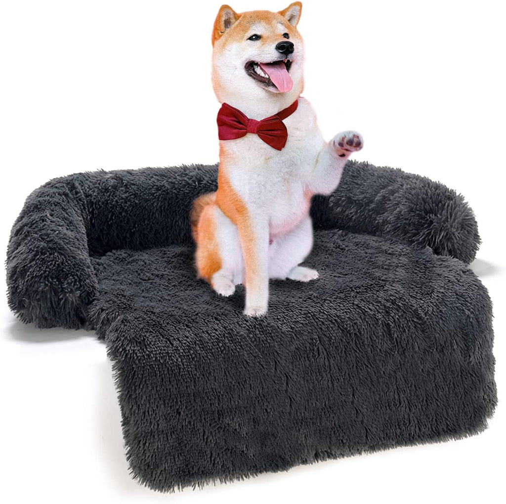 Calming Dog Bed, Soft Fluffy Plush Dog Bed Mat with Removable Washable Cover & Waterproof Liner, Pack of 2 A44585