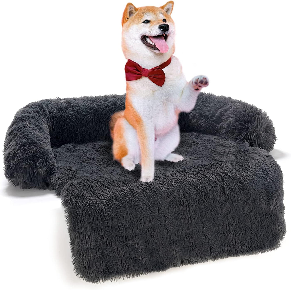 Calming Dog Bed, Soft Fluffy Plush Dog Bed Mat with Removable Washable Cover & Waterproof Liner, Pack of 2 A44585