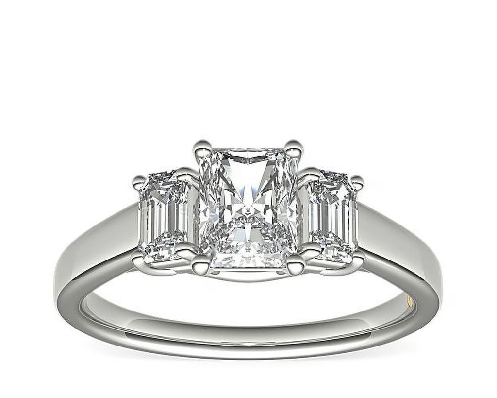 950 Platinum Radiant Cut Real Diamond Three Stone Ring T42020