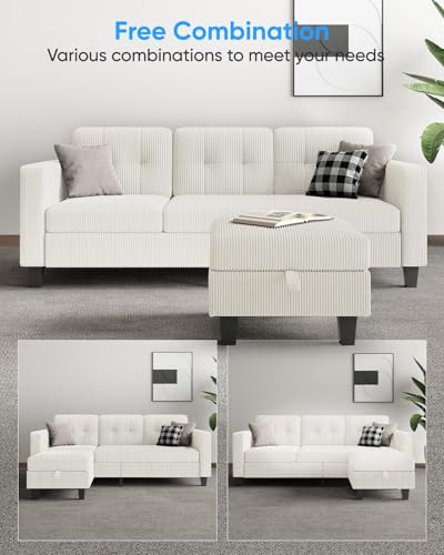 76 Inch L Shaped Corduroy Convertible Sectional Sofa with Reversible Storage Ottoman K833