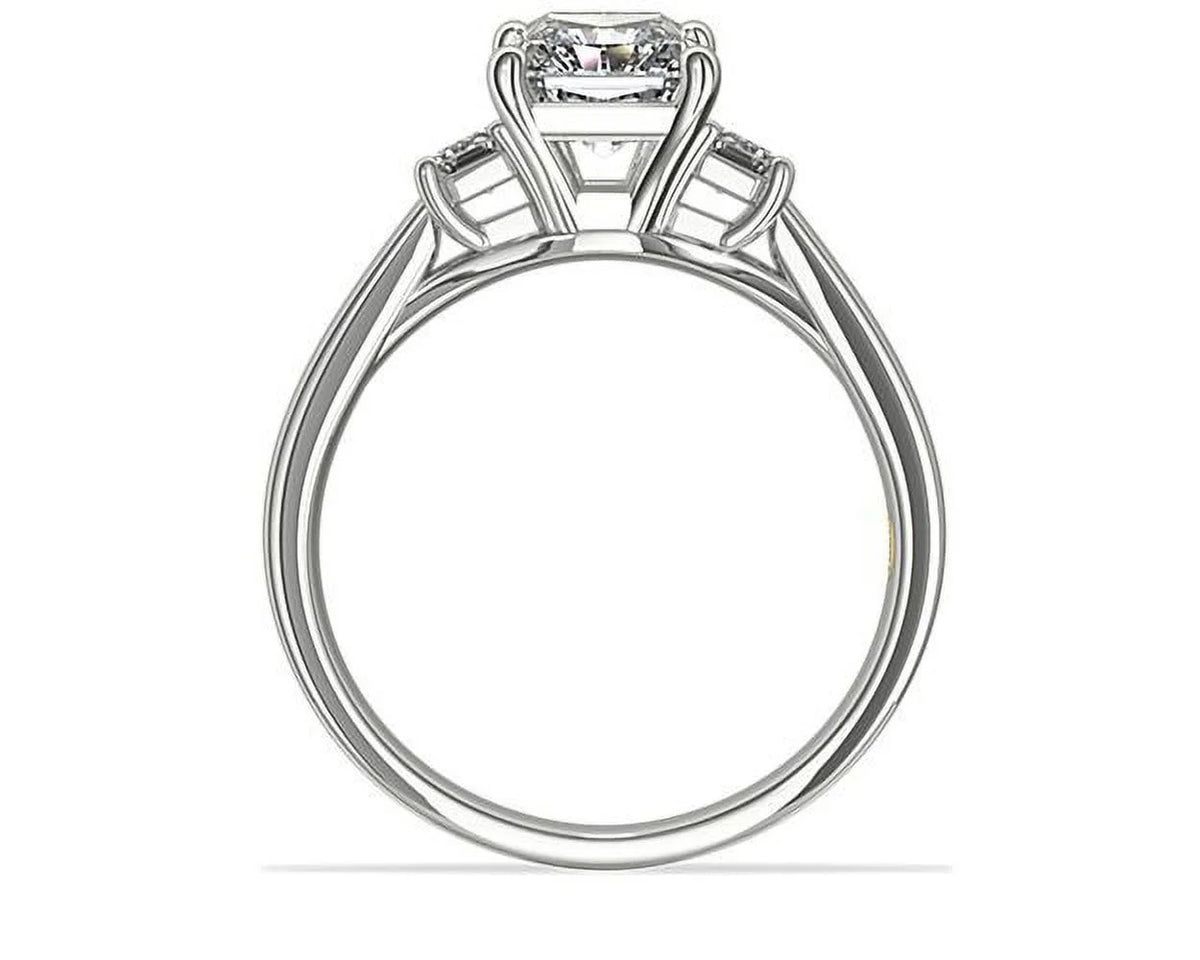 950 Platinum Radiant Cut Real Diamond Three Stone Ring T42020