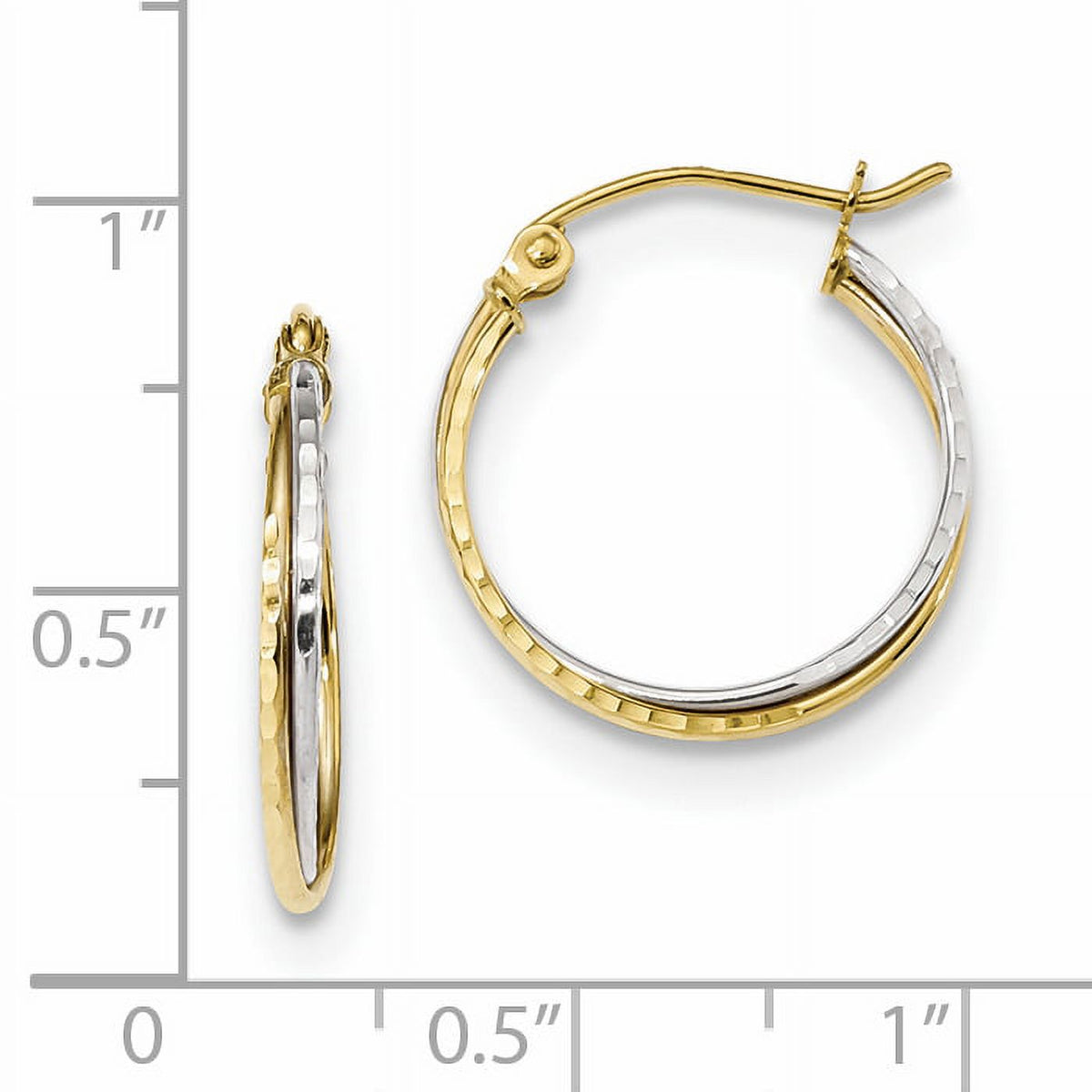 10 Karat Yellow and White Gold Diamond Cut Twisted Hoop Earrings V82080