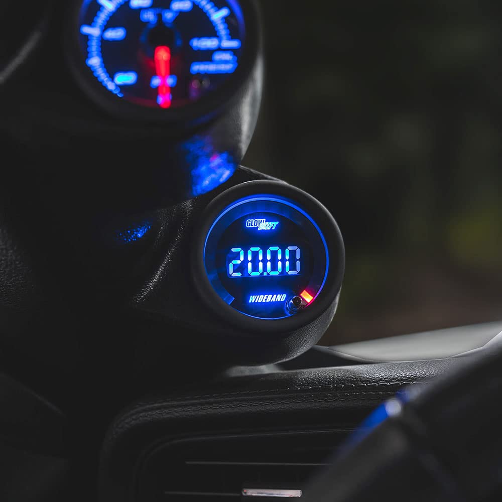 Tinted 7 Color Digital Wideband Air / Fuel Ratio AFR Gauge Kit with Oxygen Sensor, Data Logging Output & Weld-in Bung, Smoked Lens, Multi-Color LED Display, 2-1/16" 52mm W437552