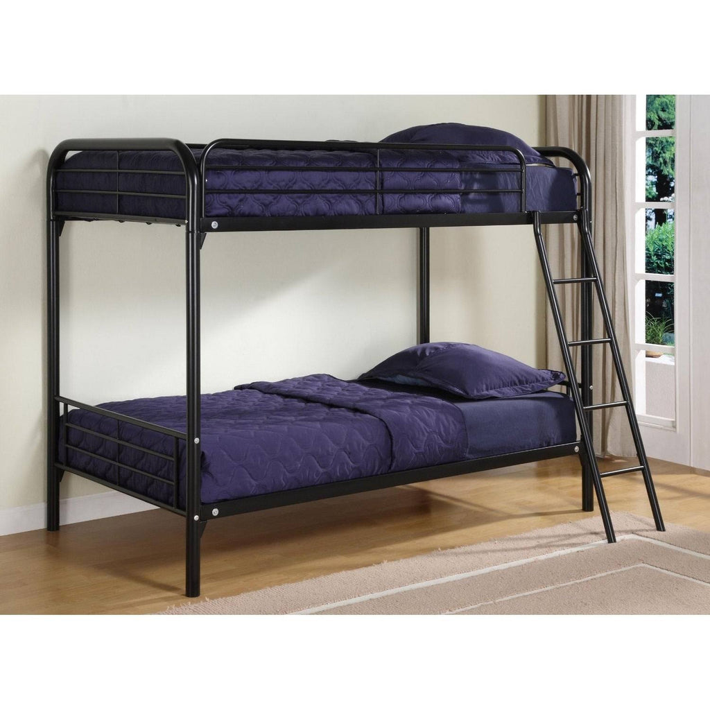 Black Metal Twin Over Twin Bunk Bed with Ladder N1679