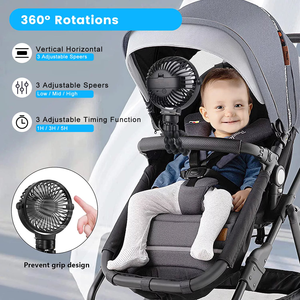 Portable Battery Operated Clip on Fan with Flexible Tripod White U106506