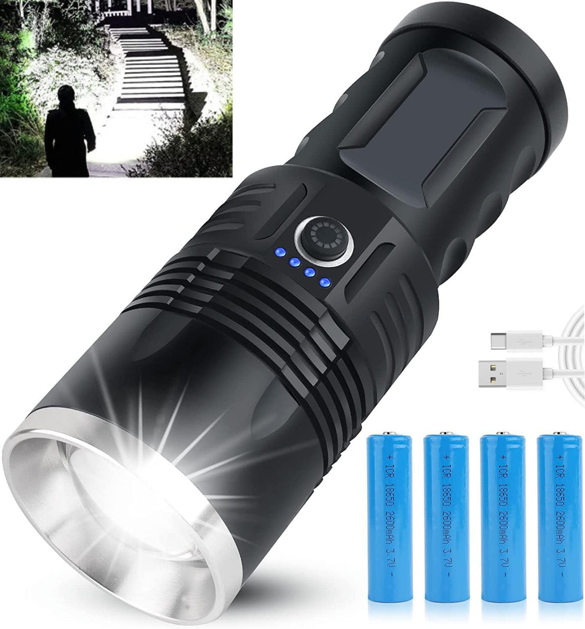 90000 Lumen Waterproof LED Rechargeable Flashlight O175