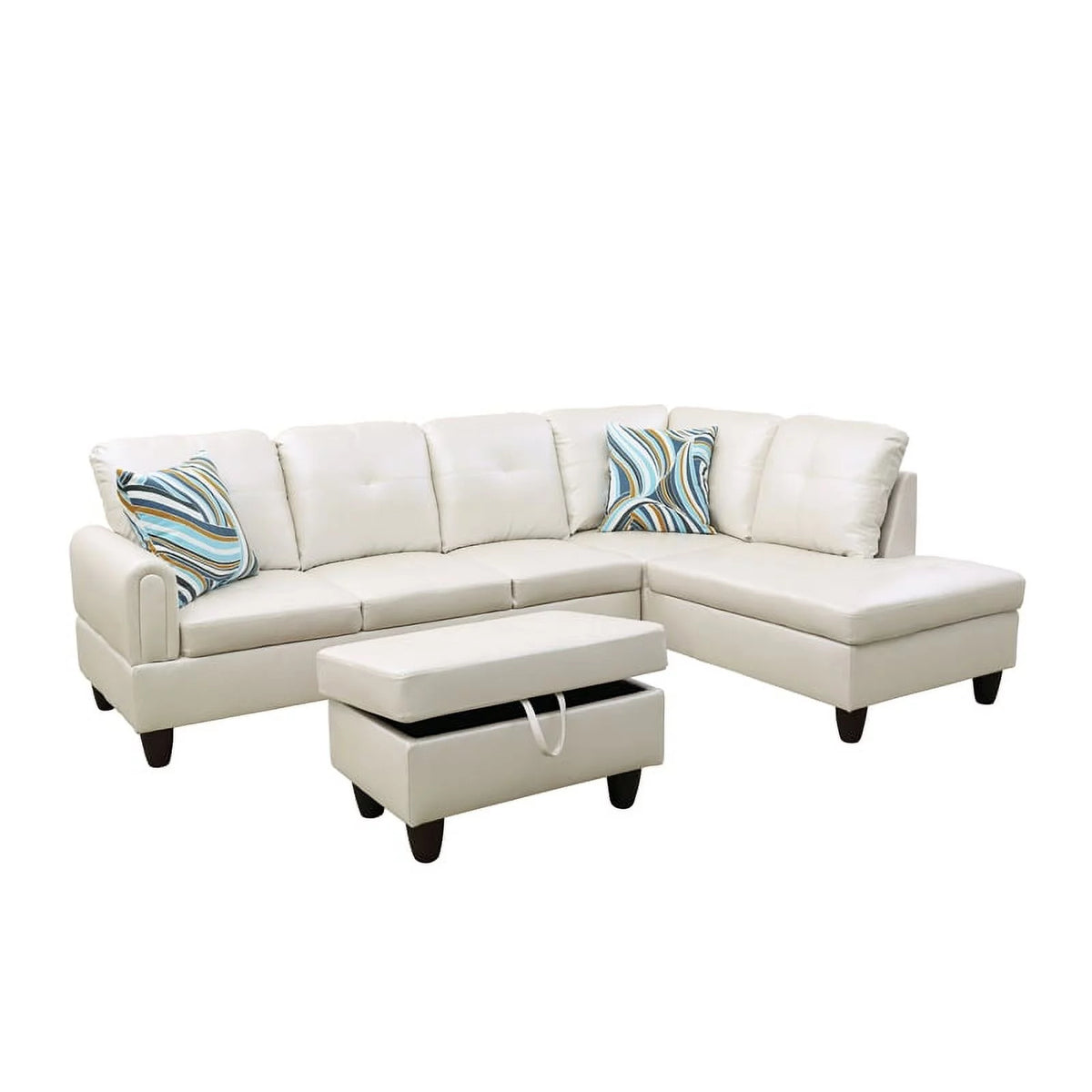 Off White 3PC Sectional with Ottoman D30249