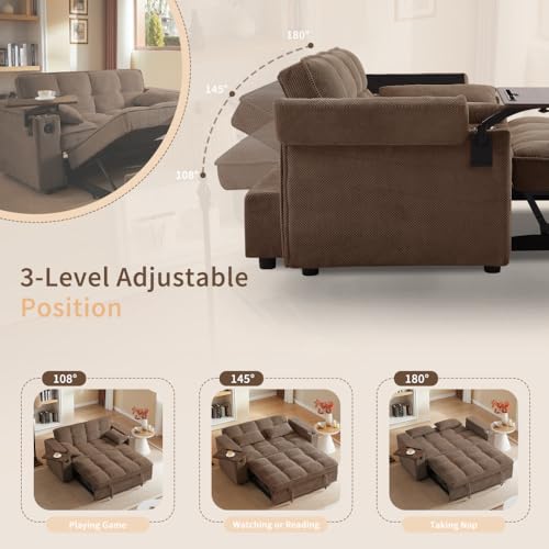 White Corduroy Sleeper Chair Bed with USB Port M577173
