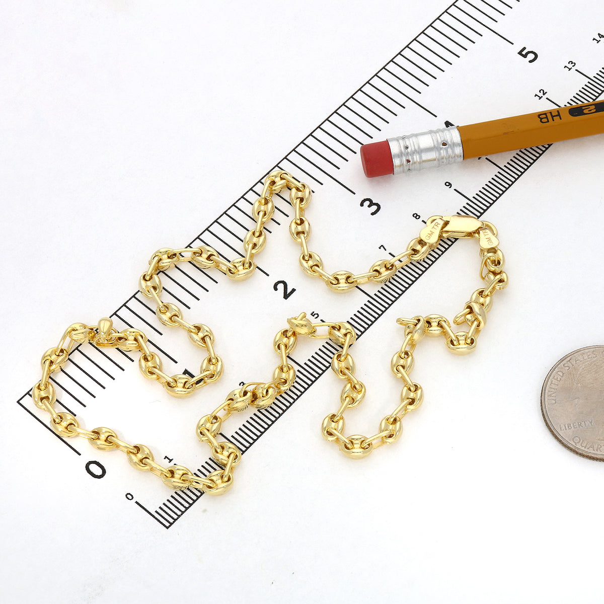 18K Yellow Gold Over Silver Puffed Anchor Chain Necklace 16"-24" Q194