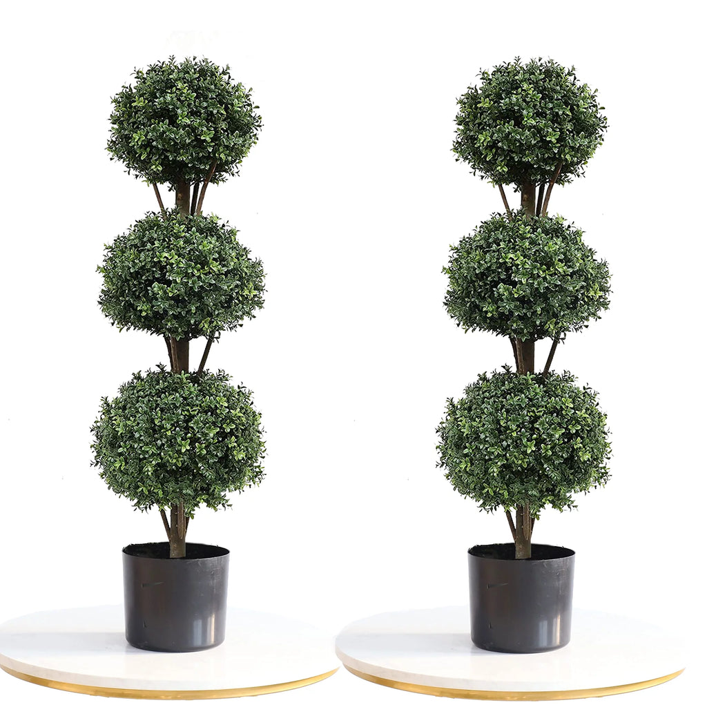 Set of 2 47 inch Artificial Boxwood Topiary Ball Tree Y76796