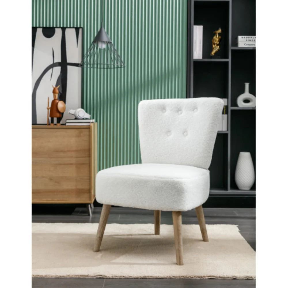 White Teddy Fabric Slipper Chair with Wooden Legs S767172