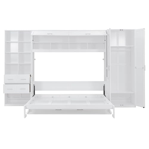 Queen Size Murphy Bed with Desk and Storage Drawers White H93570