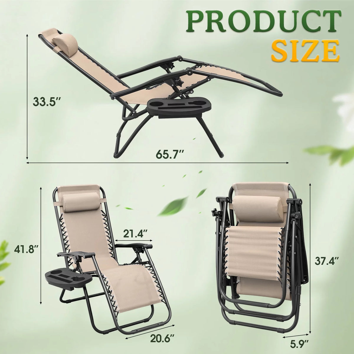 Beige Zero Gravity Foldable Lounge Chair Pack of 2 J570580